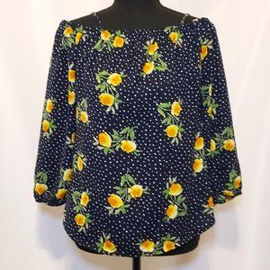 Retro Y2K Off Shoulder Polka Dot Black Floral Summer Boho Blouse - Size Medium